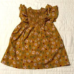Okie Dokie 3T Girl Dress- Mustard Yellow/Floral